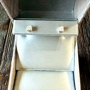 Diamond princess cut 14 KT white gold earrings .75 with certified diamond CERT.